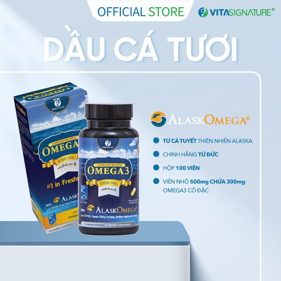 Dầu cá tươi AlaskOmega 3- Vita Signature- 60 viên Fish Oil