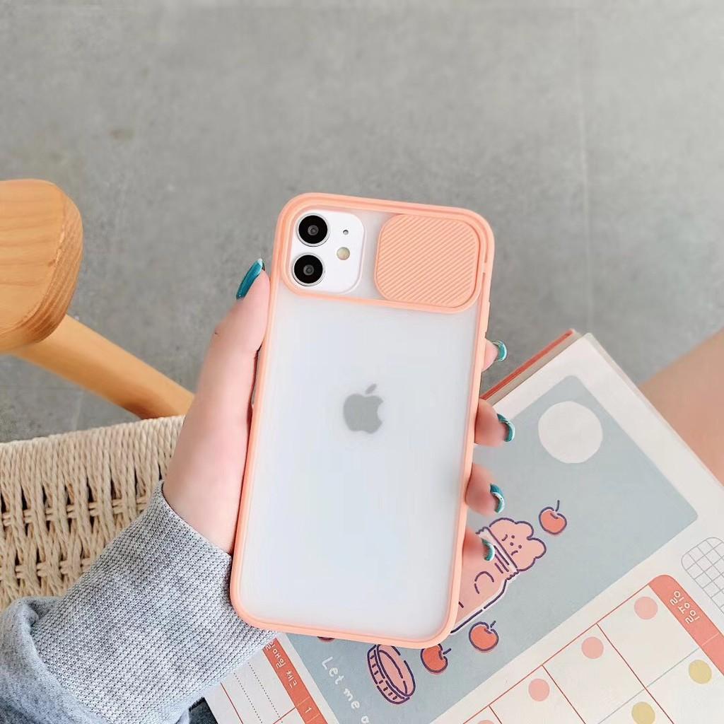 Ốp lưng dành cho iphone nắp trượt che cam bảo vệ camera 6 6s 7 8 plus se 2020 x xs xr 11 12 13 mini pro max lưng nhựa nhám mờ viền nhiêu màu sắc silicon mềm