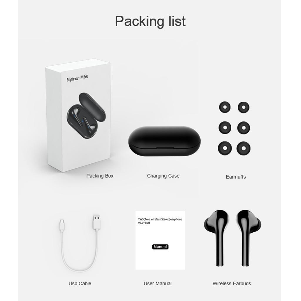 Bluetooth 5.0 True Wireless Earbuds Sports Headsets Stereo Headphones Black