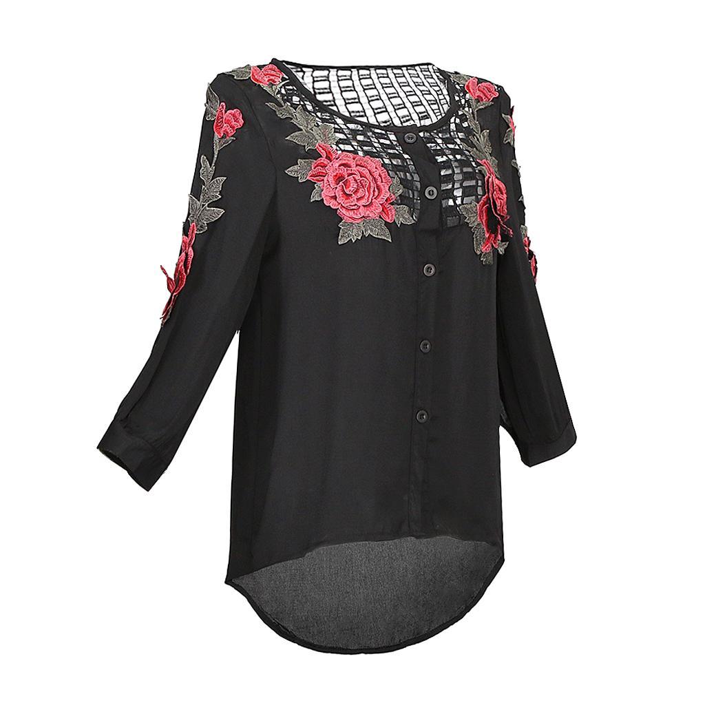 Ladies Women Floral Long Fashion Blouse Casual Sleeve Shirt Print