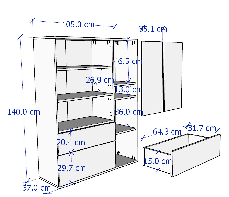 SOSIA, Kệ tủ lưu trữ đồ dùng có ngăn kéo, Phong cách Bắc Âu, 105x37x140cm