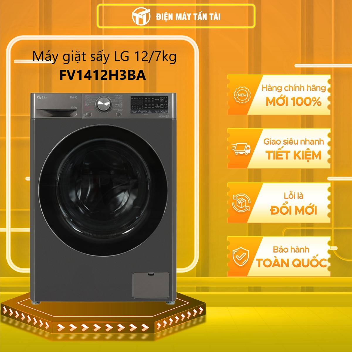 Máy giặt sấy LG Inverter giặt 12 kg - sấy 7 kg FV1412H3BA - HÀNG CHÍNH HÃNG  - CHỈ GIAO HCM