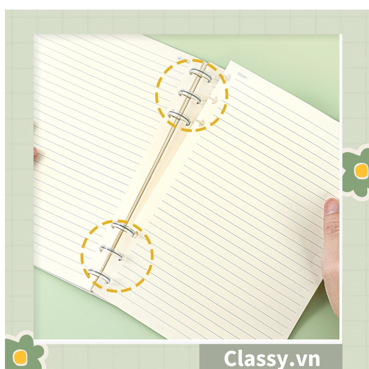 Sổ tay bìa mềm sổ lò xo có thể thay thế lõi, họa tiết vịt Gaga màu xanh, 100 trang kích thước A6 PK1797