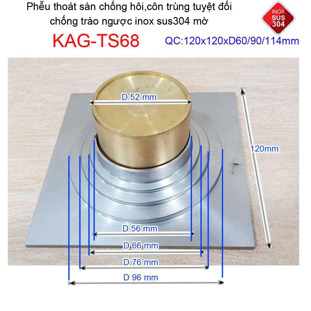 Phễu thoát sàn chống mùi hôi Inox 304 mờ, phễu thoát nước chống trào ngược, ga thoát sàn Roca KAG-TS181-TS68