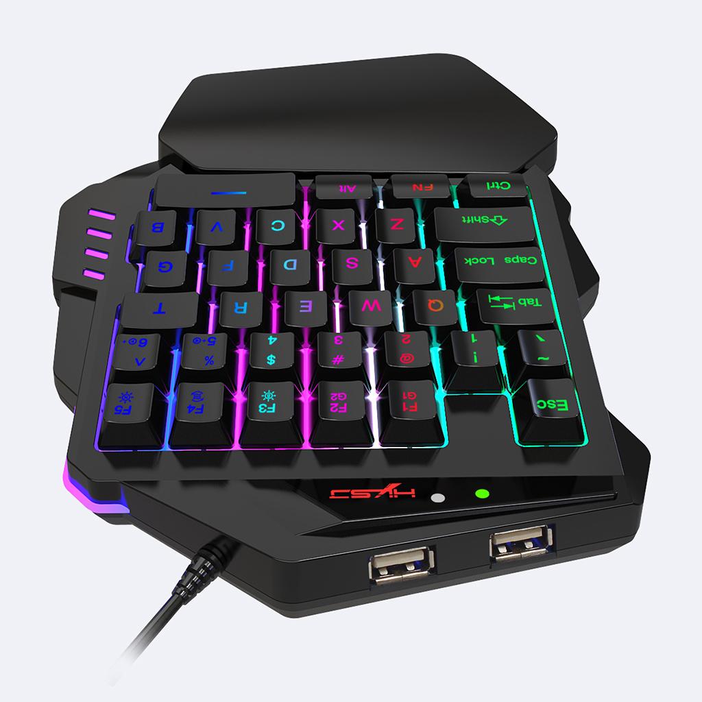 One Handed Keyboard, Wired 35 Keys LED Backlit Gaming Keyboard, Ergonomic Mini Single Handed Keypad with Wrist Rest, Built-in Keyboard Mouse Adapter