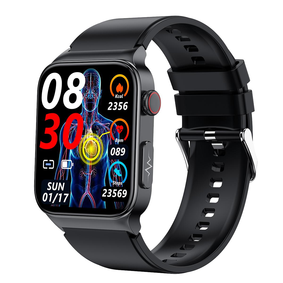 Bản gốc E500 Sugar Blood SMART WATCH ECG PPG HRV huyết áp nhiệt độ cơ thể smartwatch nam IP68 Trình theo dõi thể dục chống thấm nước