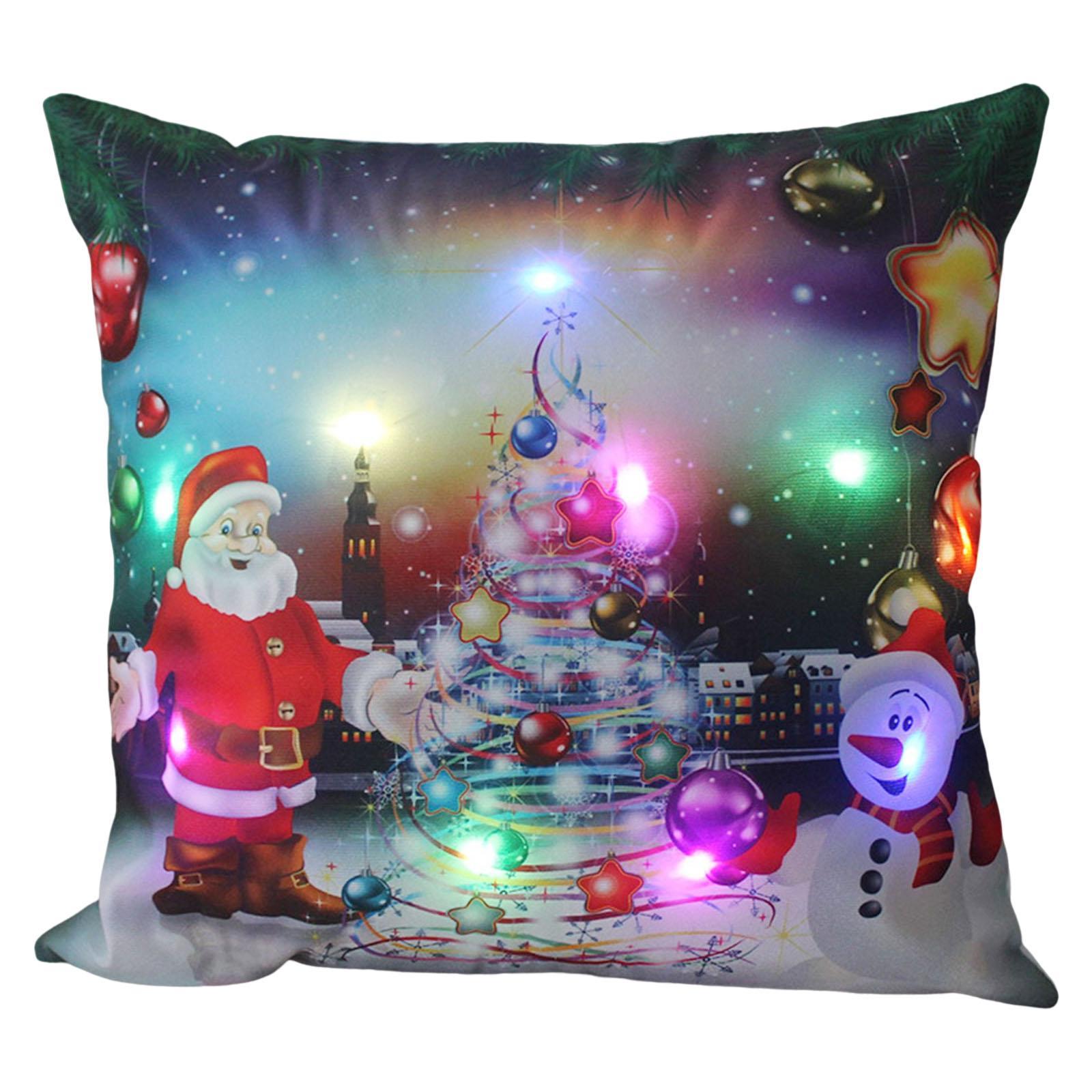Christmas Pillow Cover Pillowcase with Light Xmas Cushion Cover for Living Room Bedroom