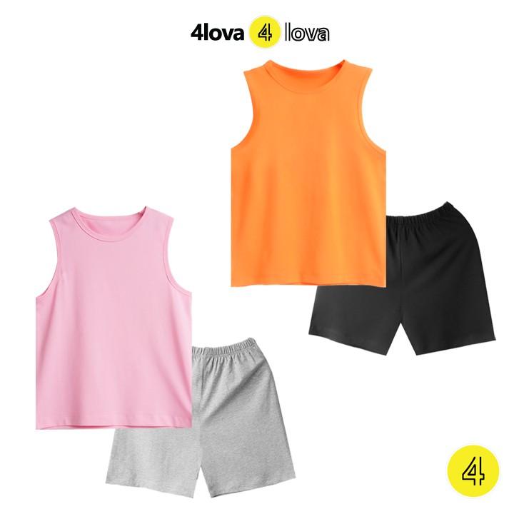 Bộ quần áo ba lỗ sát nách 4LOVA thun cotton size đại cho bé trơn basic hàng chính hãng từ 28 - 44 kg