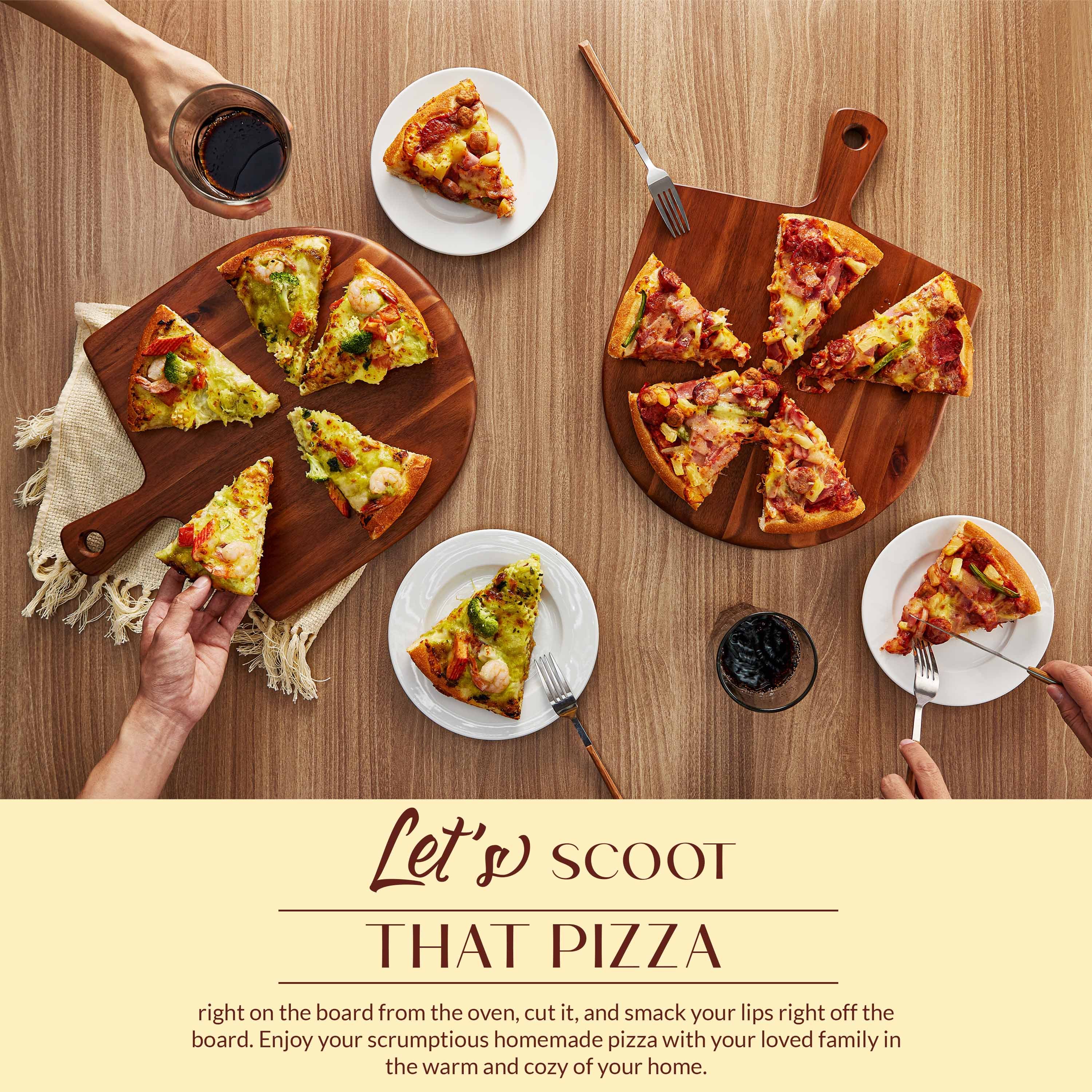 Khay gỗ pizza, thớt decor trang trí thức ăn hình chiếc lá có tay cầm