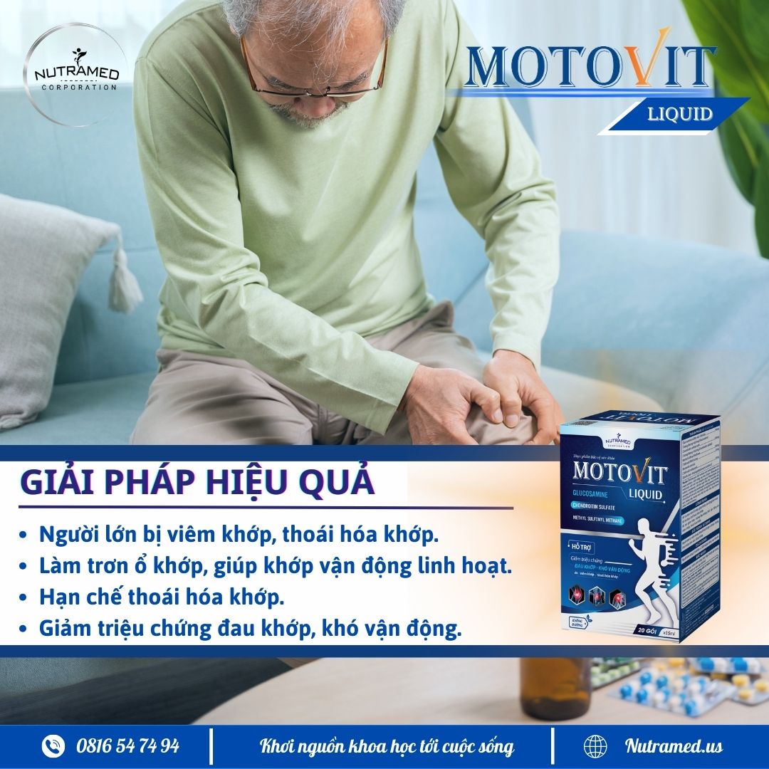 Gói uống Motovit Liquid hỗ trợ các vấn đề về đau khớp, viêm khớp, thoái hóa khớp (Hộp 20 gói x15ml)