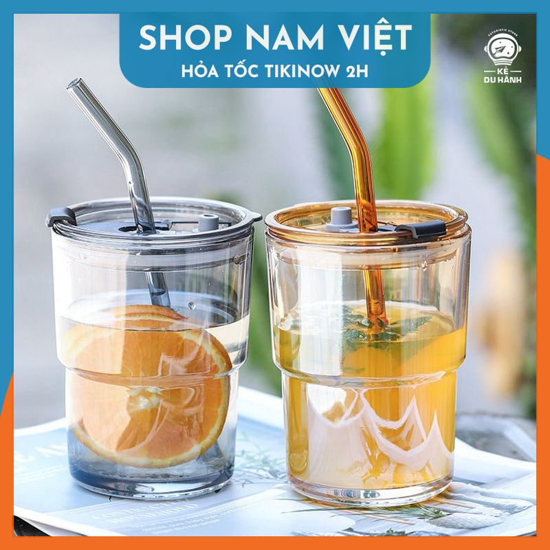 Ly Thủy Tinh 360ml Bọc Da Kèm Ống Hút