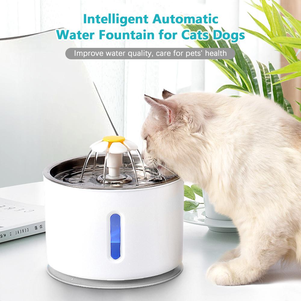 Smart Automatic Cat Dog Water Fountain 2.4L Capacity Stainless Steel Water Dispenser with Smart Pump Blue LED Light