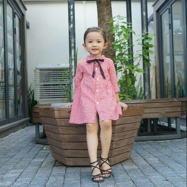Váy baby doll nơ cổ bé gái