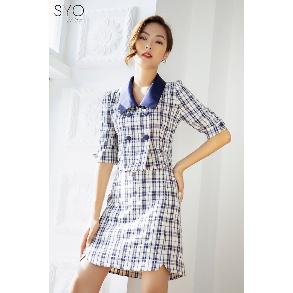 Chân váy kẻ caro màu xanh SYO V6820005