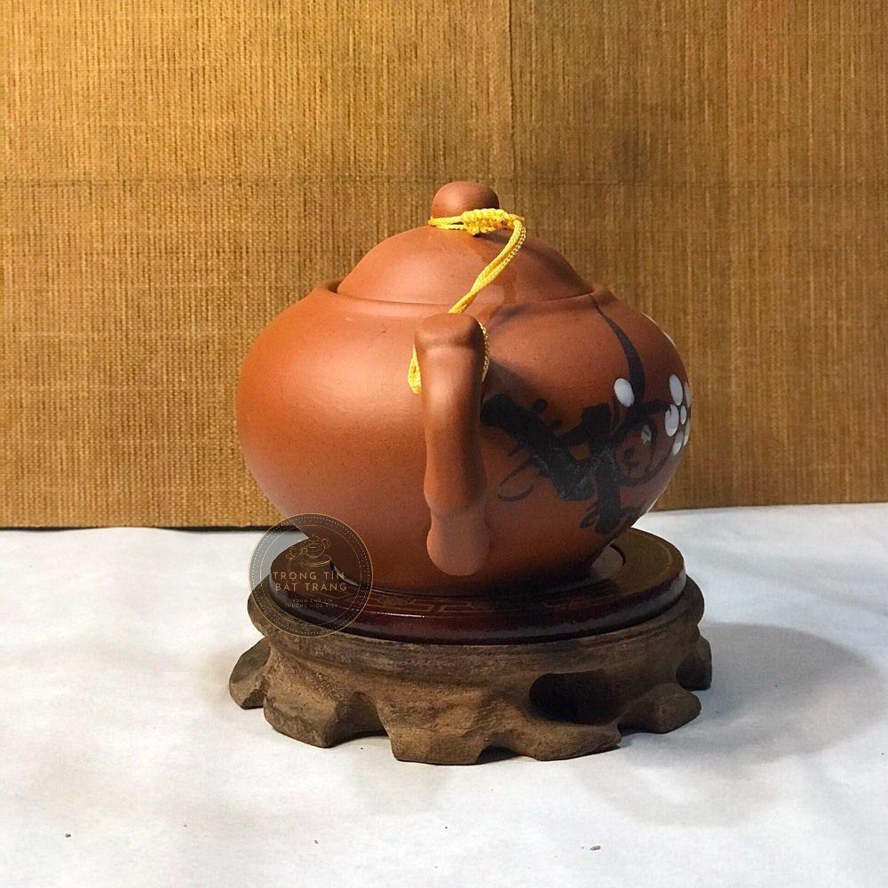 Ấm Trà Đạo Gốm Tử Sa Bát Tràng Vẽ Mai Trắng Dáng Trúc Đoạn Dung Tích 220ml ATSML 013