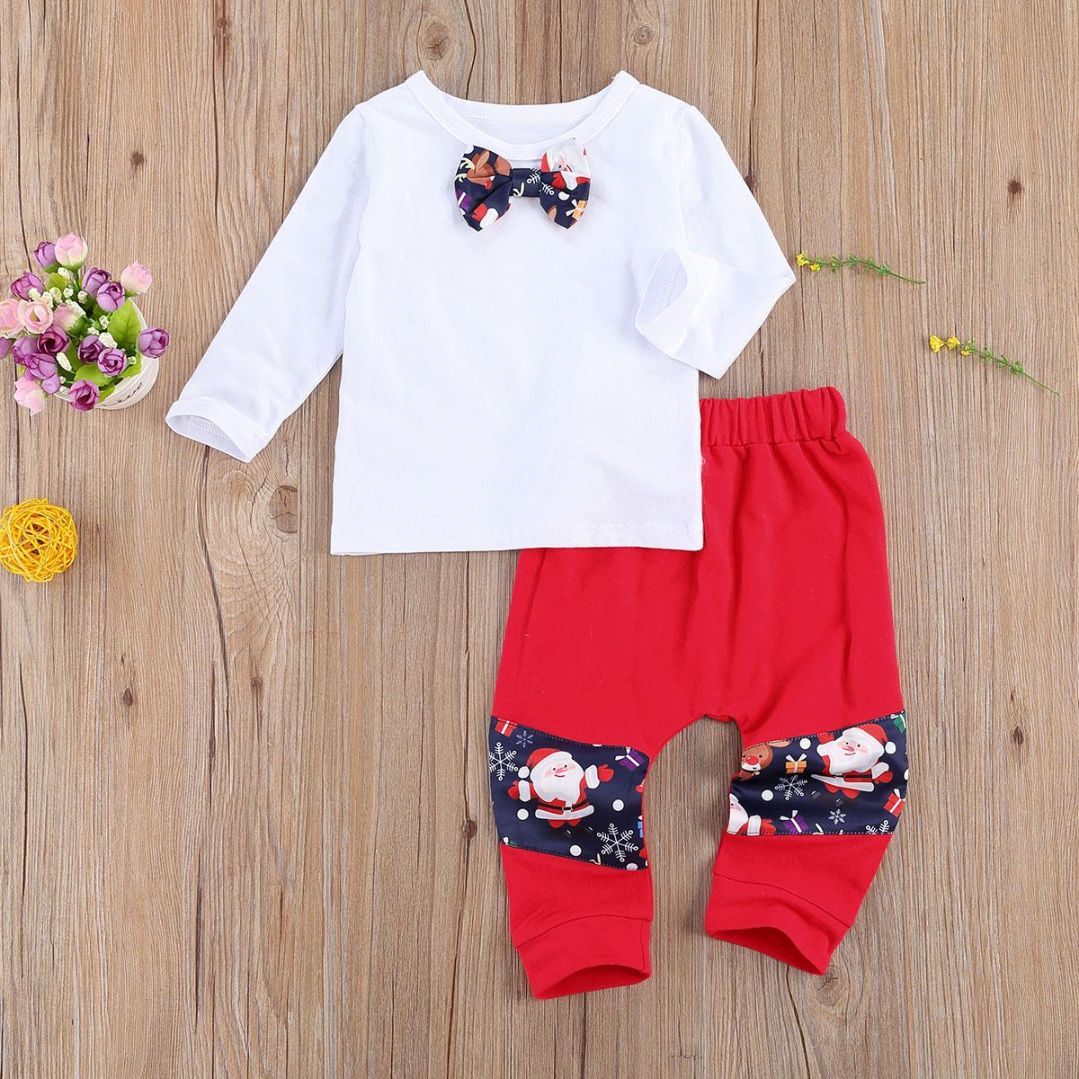 Ma & Bé 0-3Y Giáng Sinh Tập Đi Cho Trẻ Sơ Sinh Bé Trai Quần Áo Bộ Hoạt Hình Santa Phối Nơ Áo Quần Xmas Trang Phục bé Trai Quý Ông Lịch Lãm Phù Hợp Với