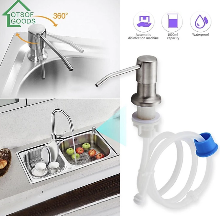 Bộ Vòi Xịt Nước Rửa Chén Inox 304 Gắn Vào Bồn Rửa Chén Có Dây Nối Dài 120cm Tới Chai Nước Rửa Chén Lớn Tiện Lợi