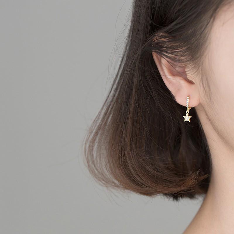 Khuyên tai bạc Ý s925 gắn sao 5 cánh G6163 - AROCH Jewelry