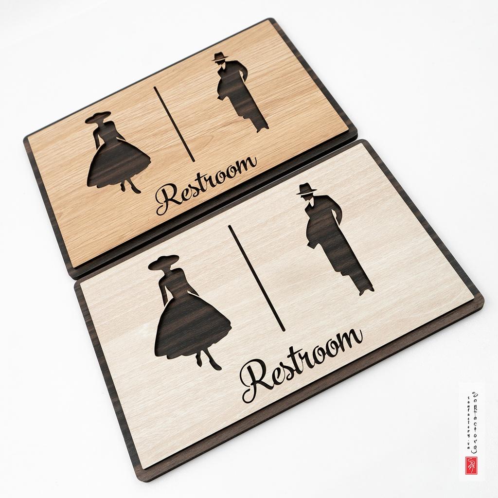 Bảng restroom vintage gỗ dán phòng vệ sinh SAN-TL02
