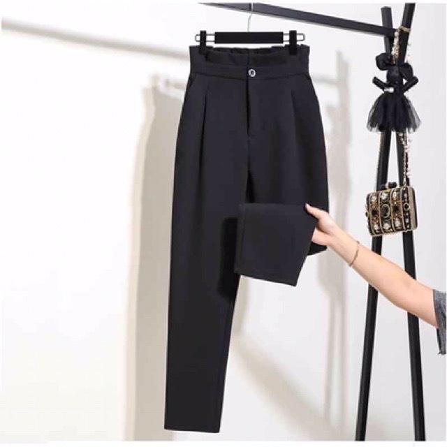 Quần baggy nữ cạp bèo Kanimi - Quần công sở lưng cao viền bèo siêu xinh - QD05