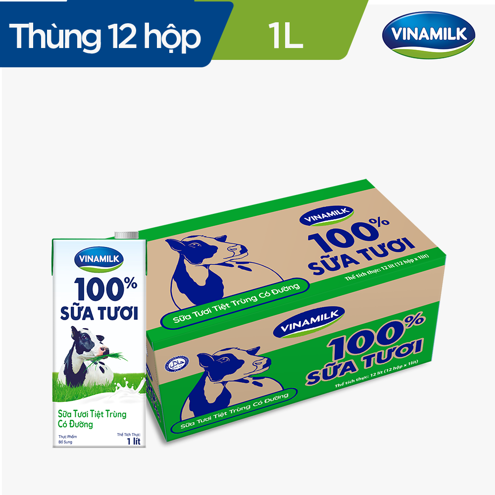 COMBO 6 HỘP SỮA TƯƠI TIỆT TRÙNG VINAMILK 100% CÓ ĐƯỜNG - HỘP GIẤY 1L