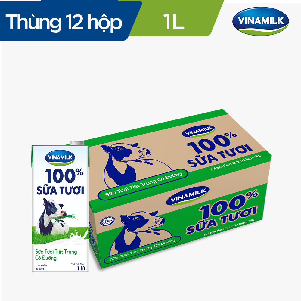 Thùng 12 Hộp Sữa Tươi Tiệt Trùng Vinamilk 100% Có Đường