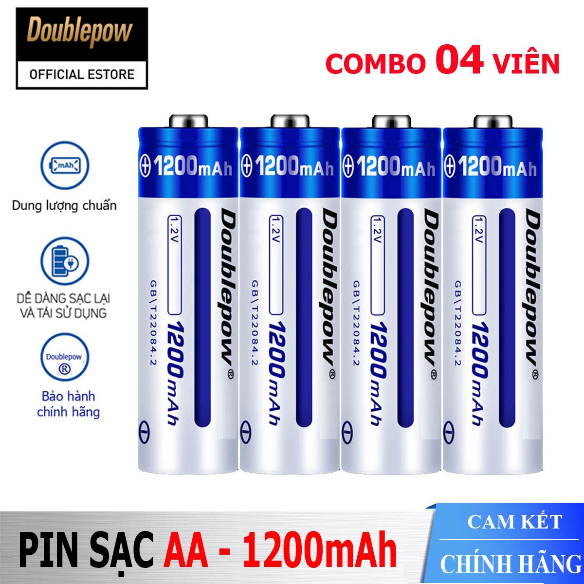 04 Pin Sạc AA 1200mah Doublepow + Sạc Pin AA/AAA Doublepow K209 sạc nhanh Tự Ngắt,  Pin AA dùng cho Micro , Điều khiển, Đồ chơi... | Hàng Chính Hãng