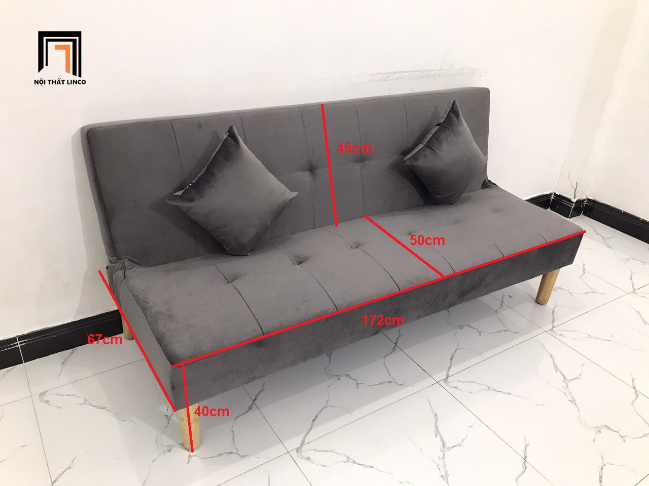 Bộ bàn ghế sofa phòng khách nhỏ xám đậm vải nhung nhiều kích cỡ