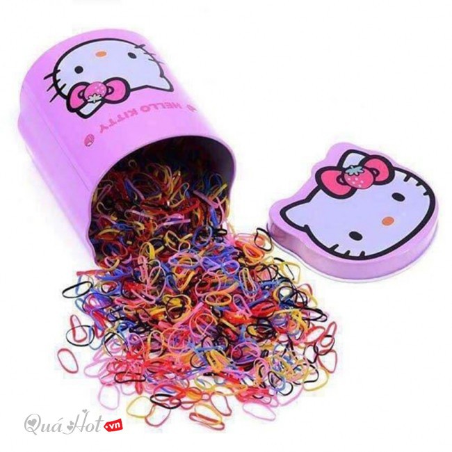 Hộp chun buộc tóc 2000 dây Hello Kitty siêu xinh cho các con buộc tóc