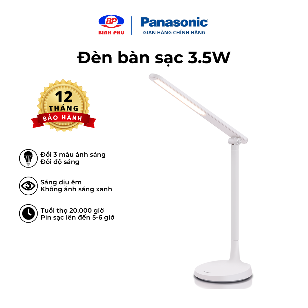 Đèn bàn sạc Panasonic HHGLT034188 đổi 3 hiệu ứng màu Pin 5-6h Điều chỉnh linh hoạt