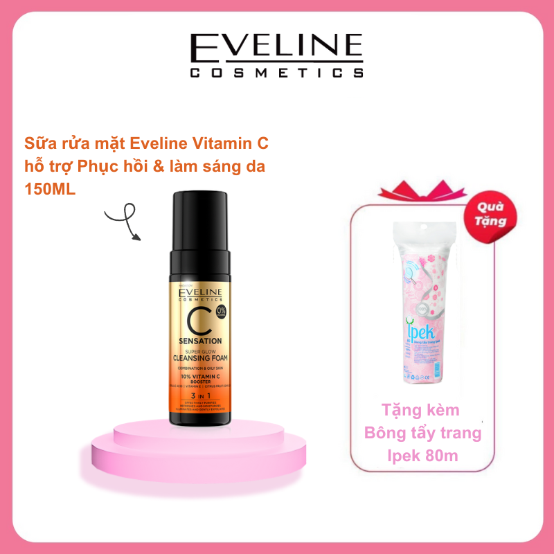 Tặng Bông Ipek 80M Sữa Rửa Mặt Tạo Bọt Eveline Vitamin C Phục Hồi Làm Trắng Da 150Ml