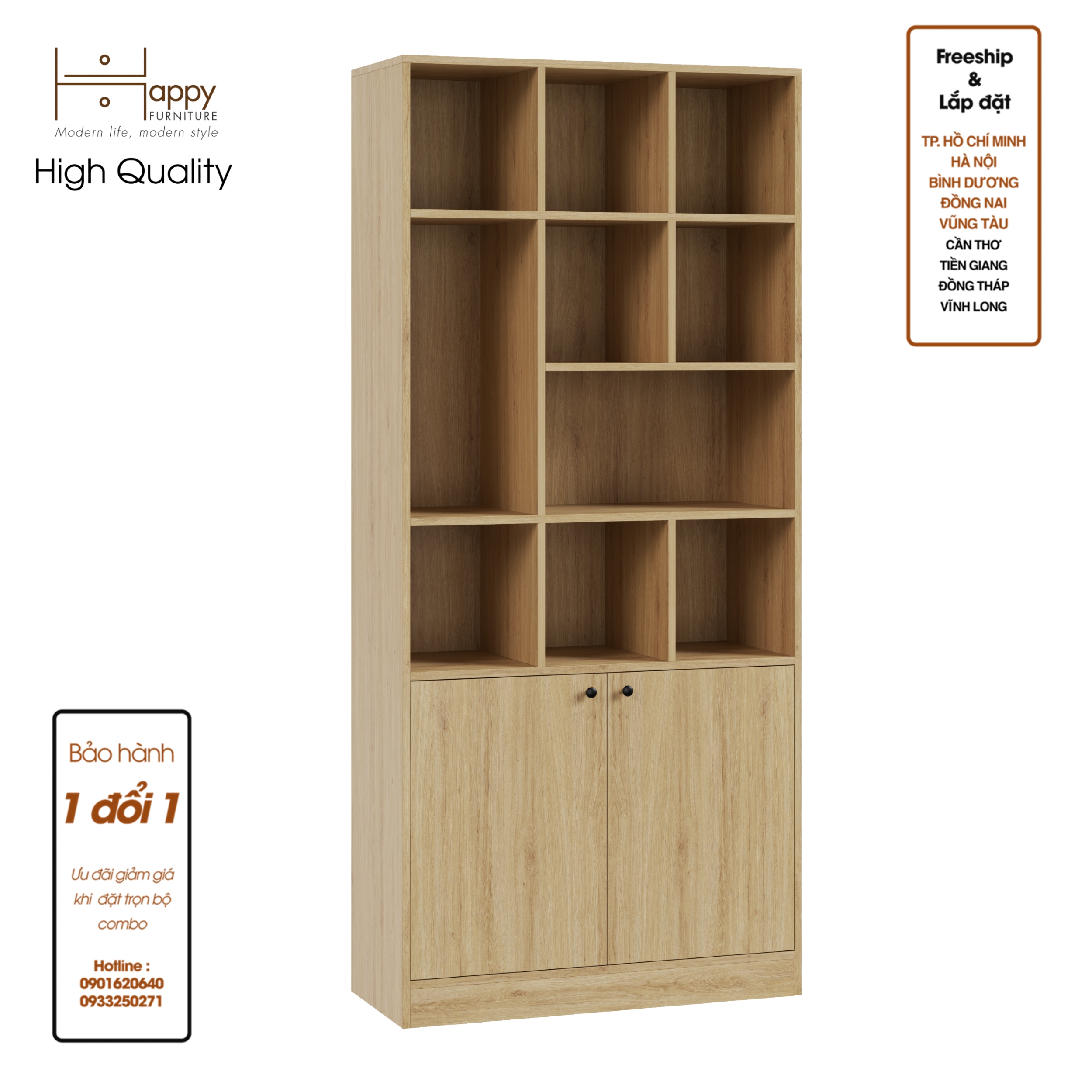 CATY , Kệ sách 2 cửa mở , 90cm x 39cm x 200cm , KSA_025