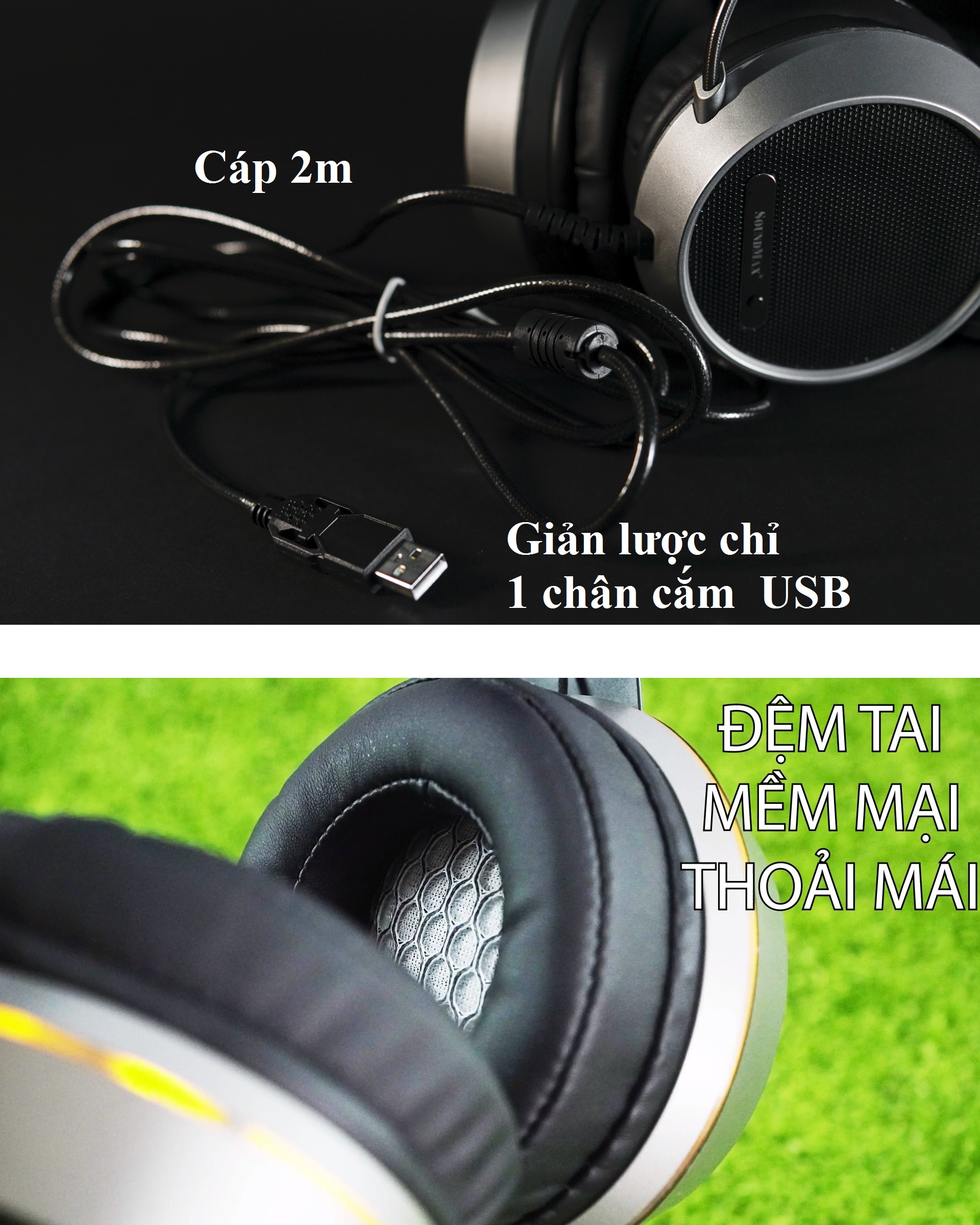 Tai nghe gaming 7.1 chụp tai 1 chân cắm USB SOUNDMAX AH-713 - Hàng chính hãng