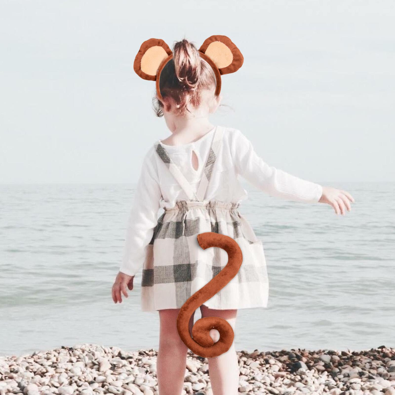 2Pcs and Tail Set Children Adults Monkey Hair Hoop Headwear Long Tail for Christmas Birthday Halloween Decoration