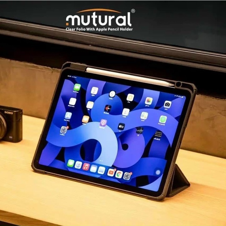 Bao da chống sốc dành cho iPad Air 5 2022 10.9 inch có ngăn đựng bút chính hãng Mutural Folio lưng trong suốt - Hàng chính hãng