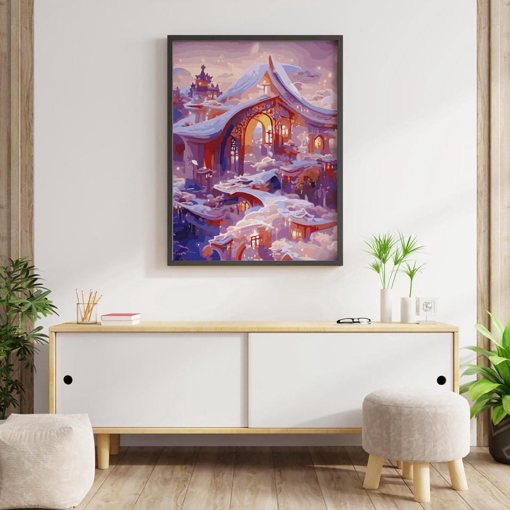 Tranh số hóa Tiên cảnh Lâu đài trên mây đã căng khung 40x50cm