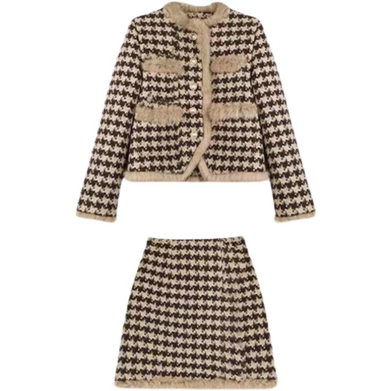 Bộ Váy Áo Dạ Thu Đông Hàn Quốc Cao Cấp Cho Bé Gái