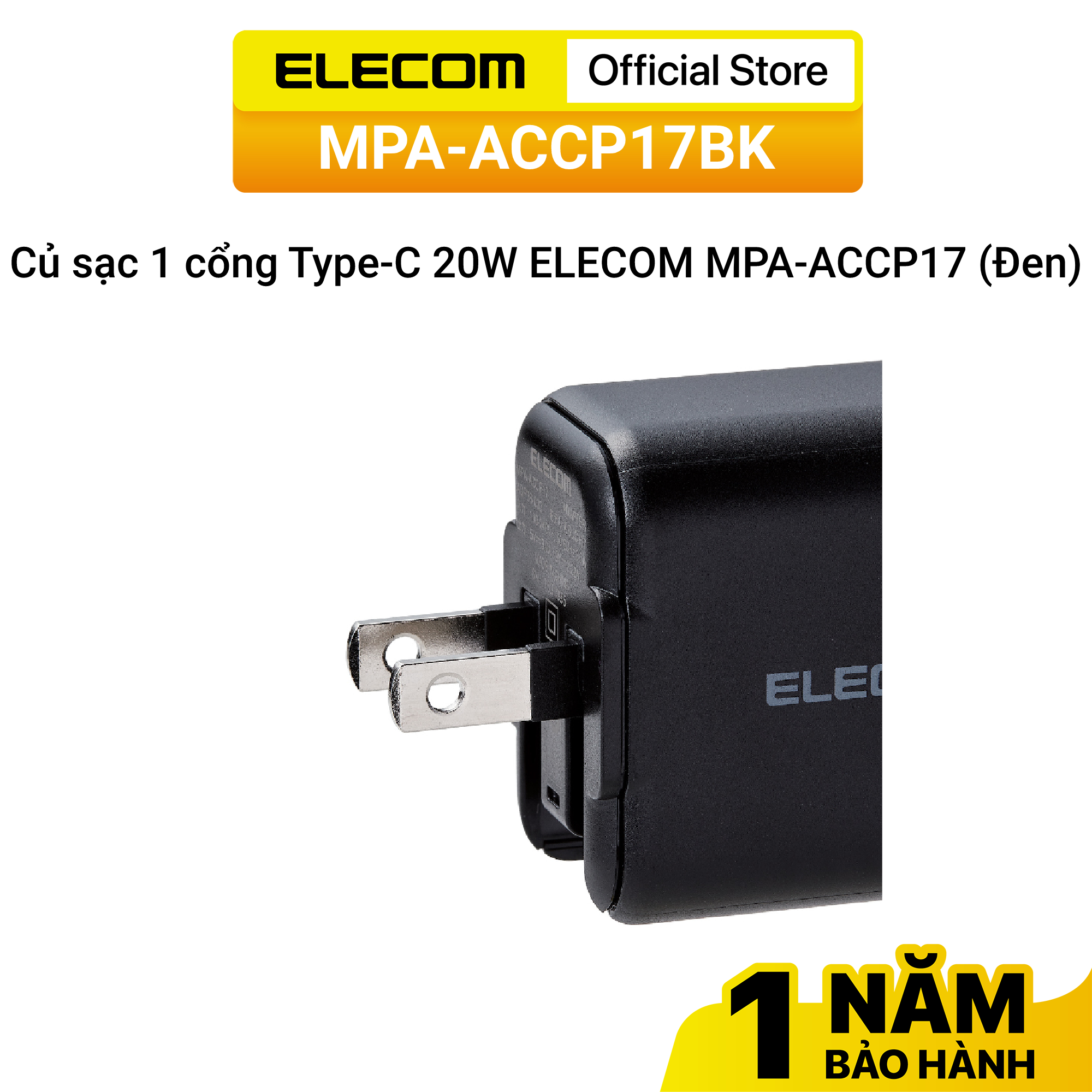 Củ sạc 1 cổng Type-C 20W ELECOM MPA-ACCP17 - Hàng chính hãng