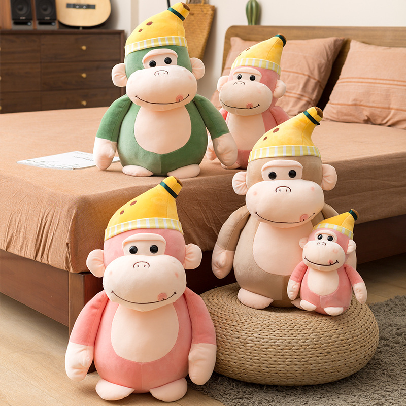 Gấu Bông Khỉ Kingkong Đội Nón Chuối Dễ Thương Siêu Mềm Mịn Vải Miniso Mềm Mịn, An Toàn, Hàng Xịn Loại 1