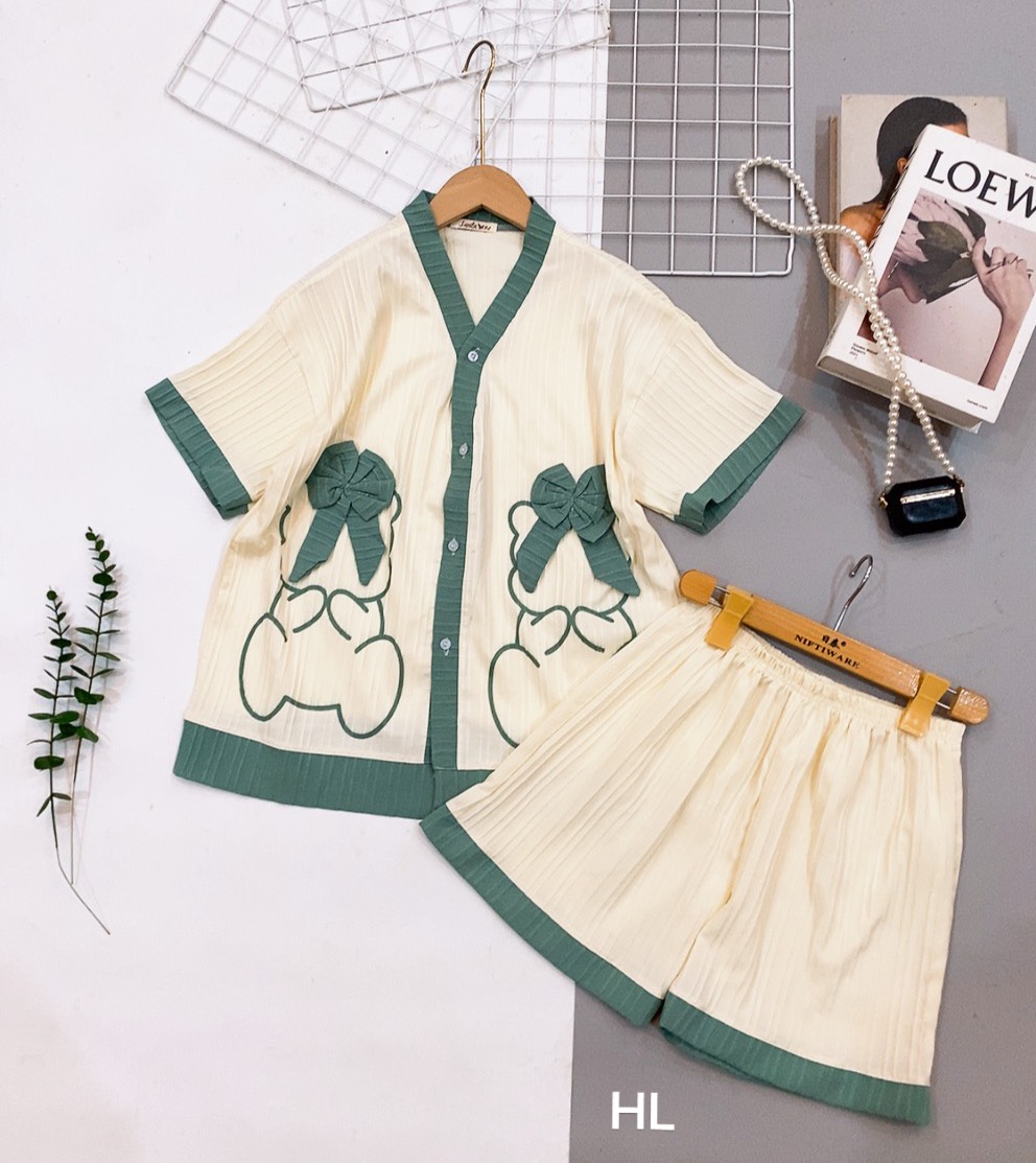 Đồ bộ nữ pijama mặc nhà, bộ ngủ dễ thương freesize dưới 57kg quần cộc áo cộc chất vải đũi xốp mềm cho mùa hè