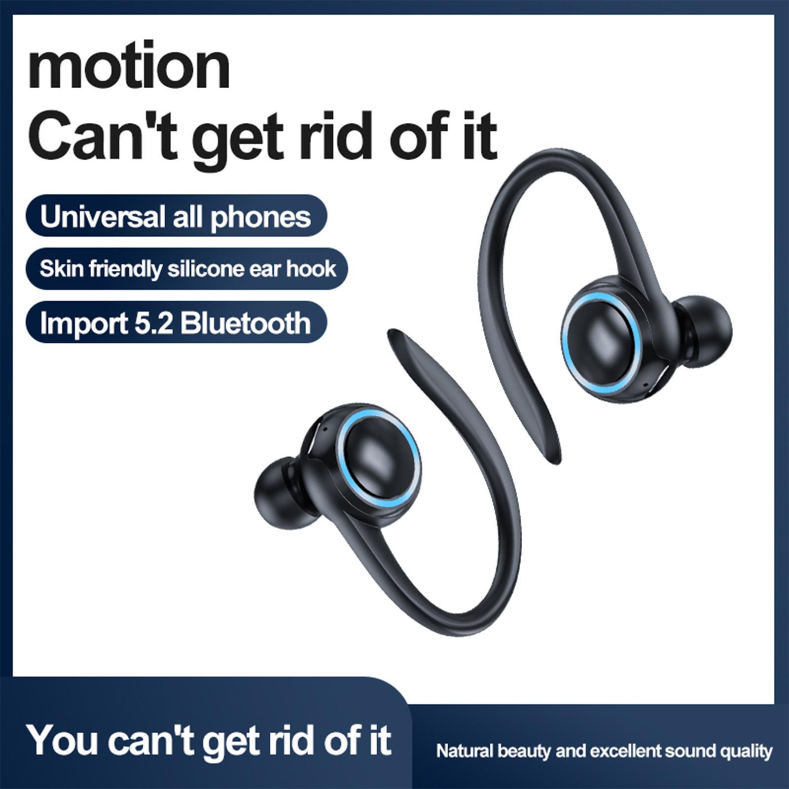 T10 Bluetooth Headset Ear Hook Sweatproof Headphone Stereo Single Ear in-Ear Earbuds for Gym Gaming Cycling Outdoor Indoor Noise Cancelling