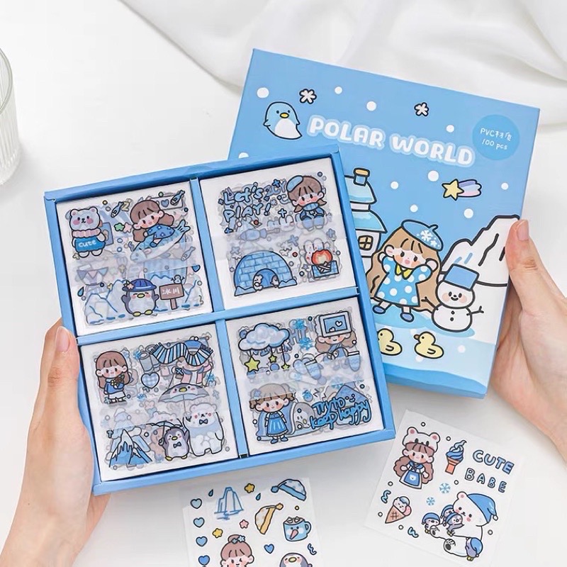 Sticker hộp 100 tấm cute Polar World