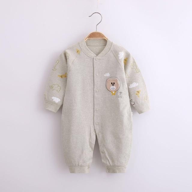 Áo liền quần thu đông 100% cotton hữu cơ không tẩy nhuộm hoá chất an toàn cho bé sơ sinh