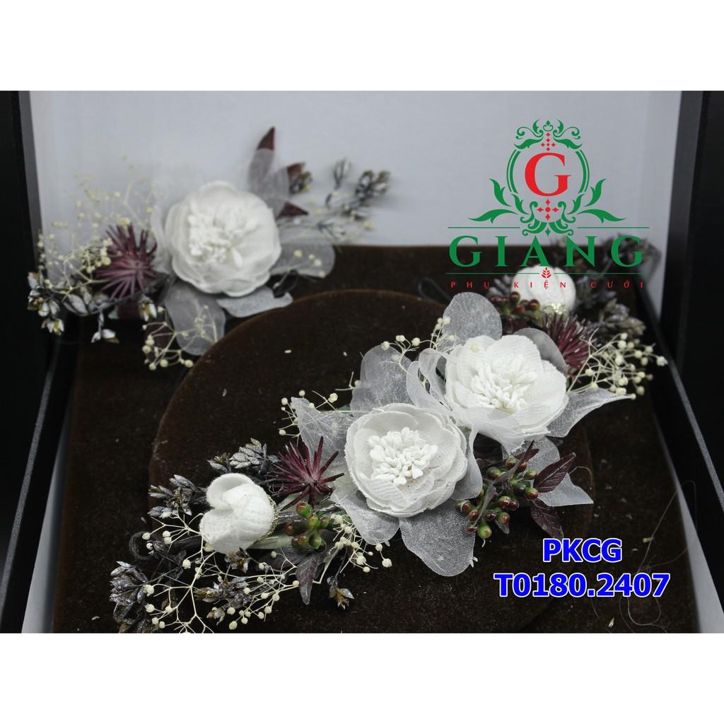 Cài tóc cô dâu hoa voan cỏ khô