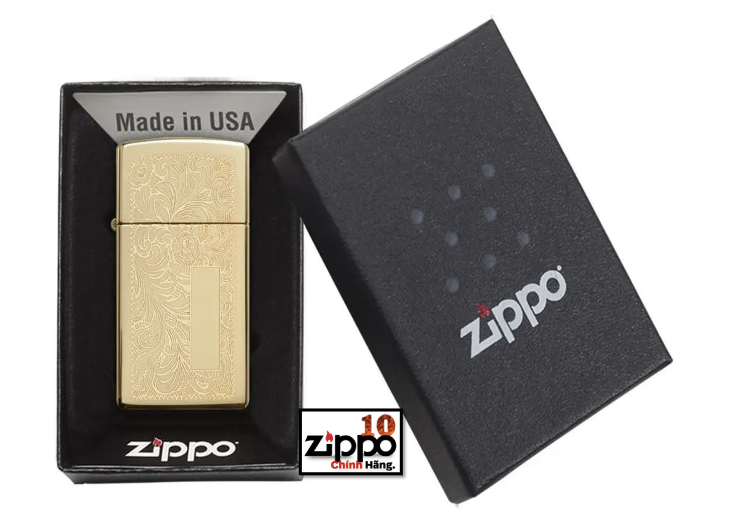 Bật lửa Zippo Slim 1652B  Brass Venetian - Chính hãng 100%