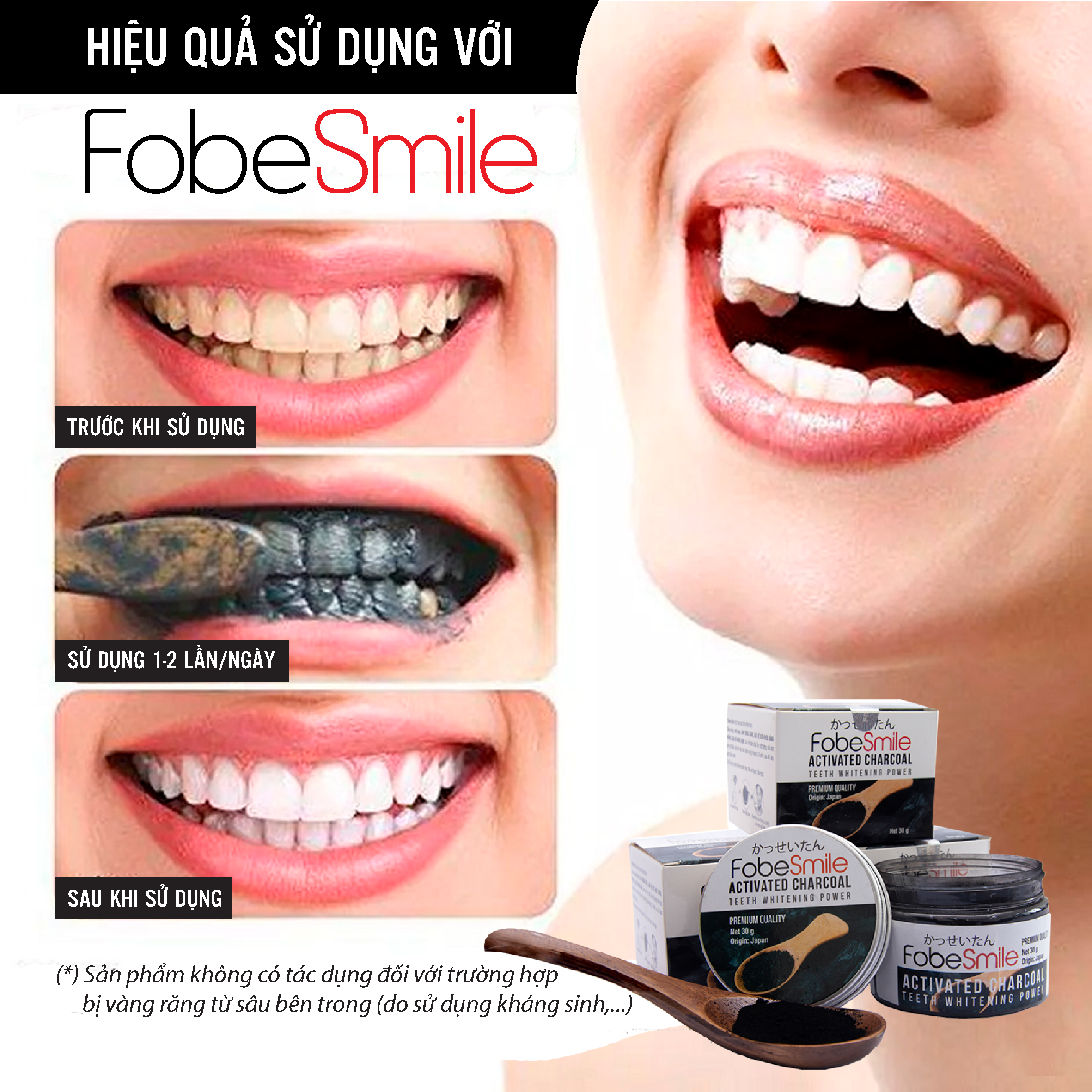 Bột Than Hoạt Tính Trắng Răng Sạch Mãng Bám Fobe Smile - Hũ 30 gram