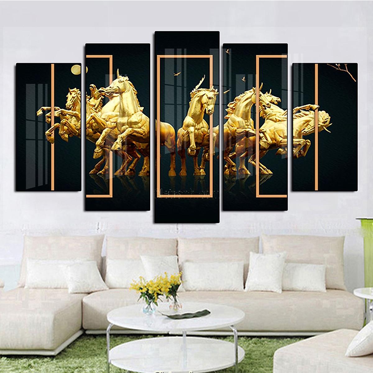 Tranh Tráng Gương Sang Trọng Treo Tường Hiện Đại _ Tranh Bộ 5 Mã Đáo Thành Công