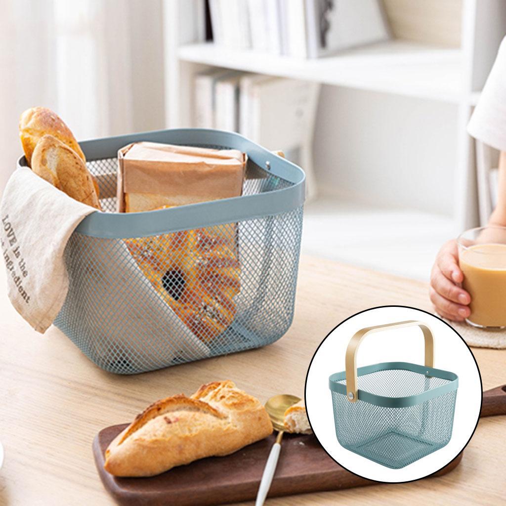 Mesh Storage Basket with Wooden Handle Vegetables Food Kitchen Organizer