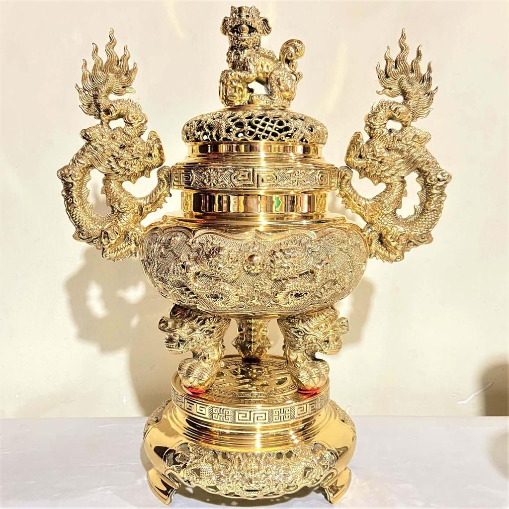 Bộ Tam Sự Đỉnh Tròn Bằng Đồng Cao 43cm
