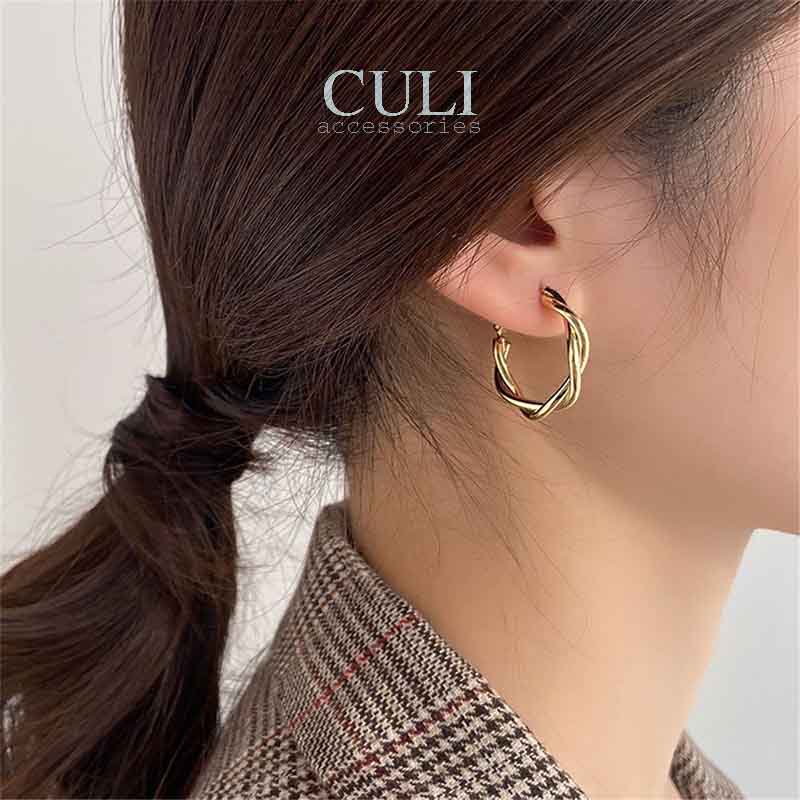 Khuyên tai tròn xoắn mạ vàng thời trang, style Hàn Quốc HT682 - Culi accessories